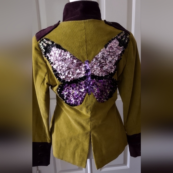 Upcycled One of A Kind Corduroy and Velvet lined Jacket with Sequin Detail - Picture 2 of 5